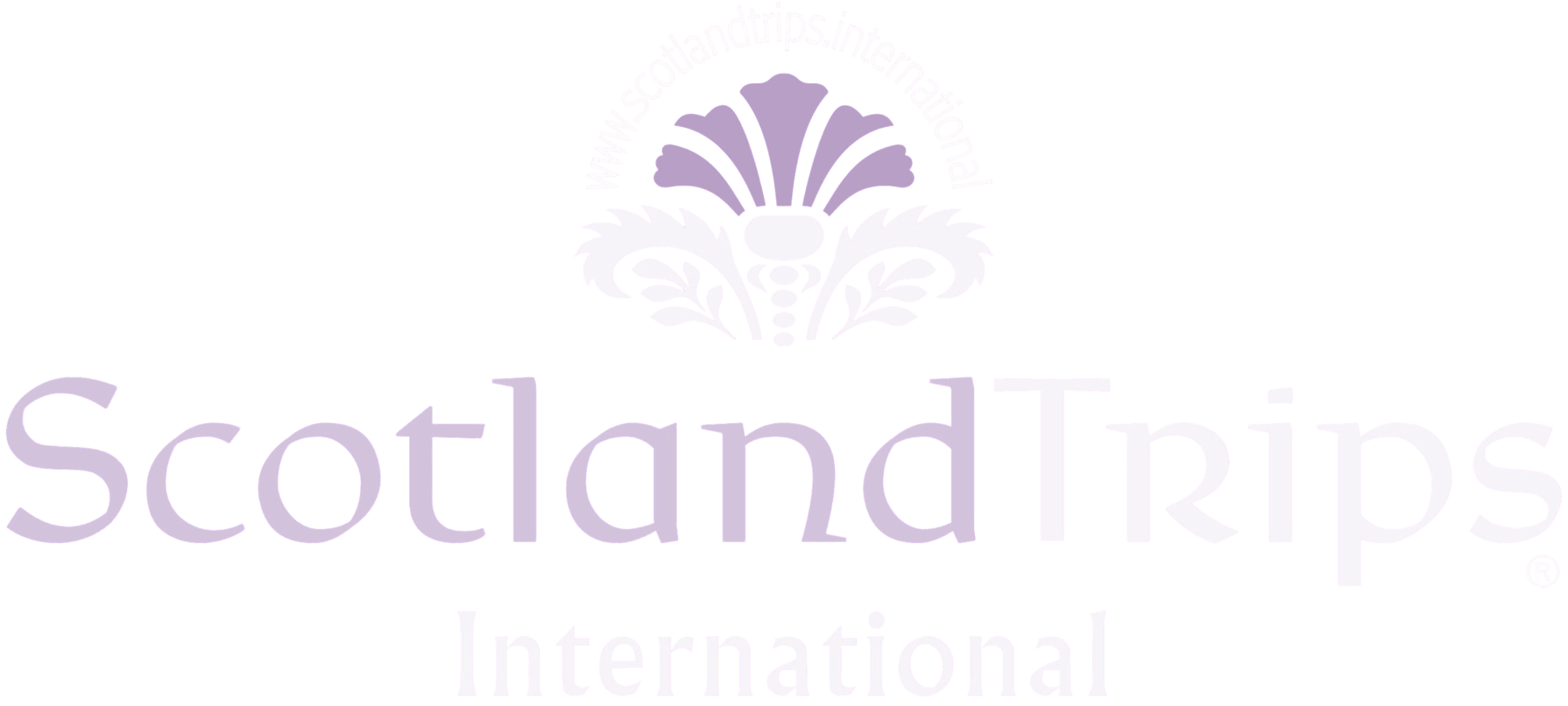 ScotlandTrips International logo with purple text and thistle design.