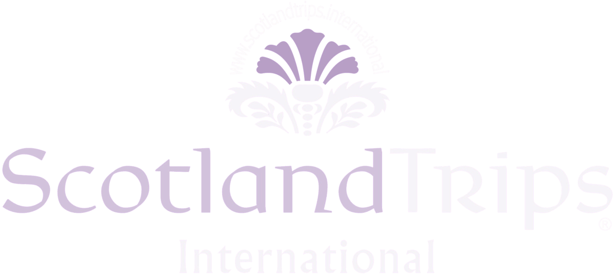 ScotlandTrips International logo with purple text and thistle design.